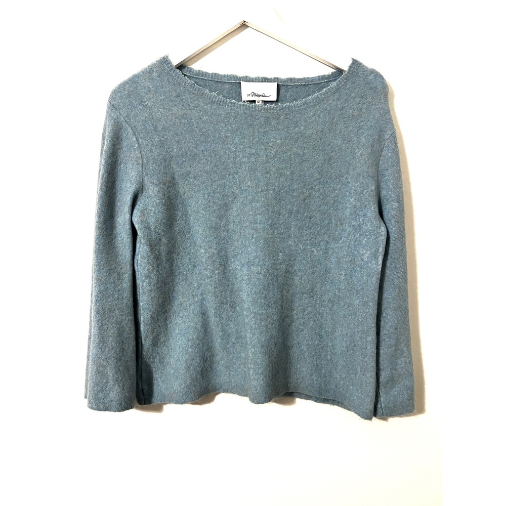 3.1 PHILLIP LIM Sweater Women M‎ Blue Wool Yak Blend Raw Hem Minimalist Soft